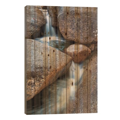 USA, New Hampshire, White Mountains, Lucy Brook flows past granite rock II Print On Wood by Ann Collins - Multi-Color