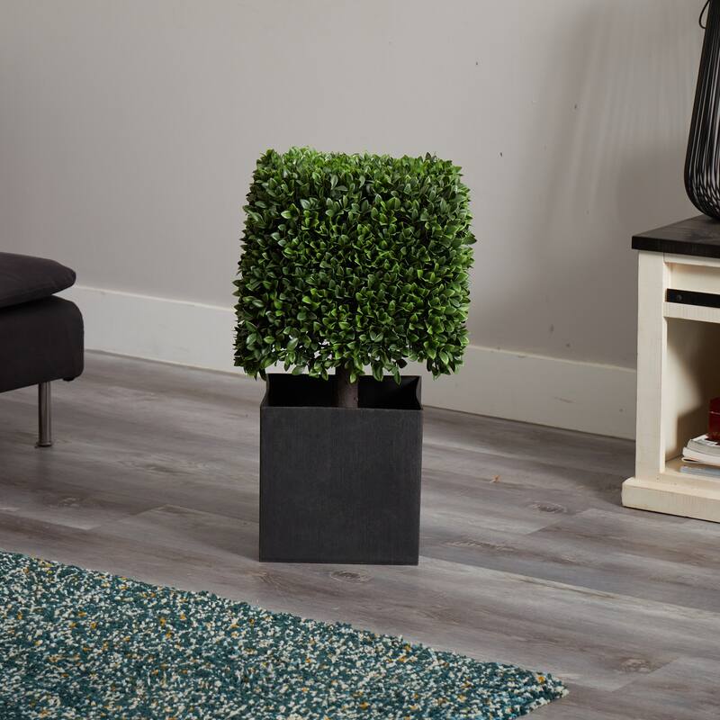 Artificial Plant 27 Inch Indoor Outdoor Decor Black Planter Mid Century Modern - Green