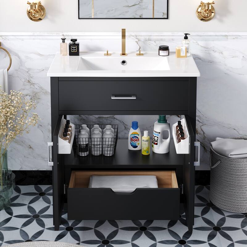 30-Inch Bathroom Vanity with Ceramic Sink and Ample Storage