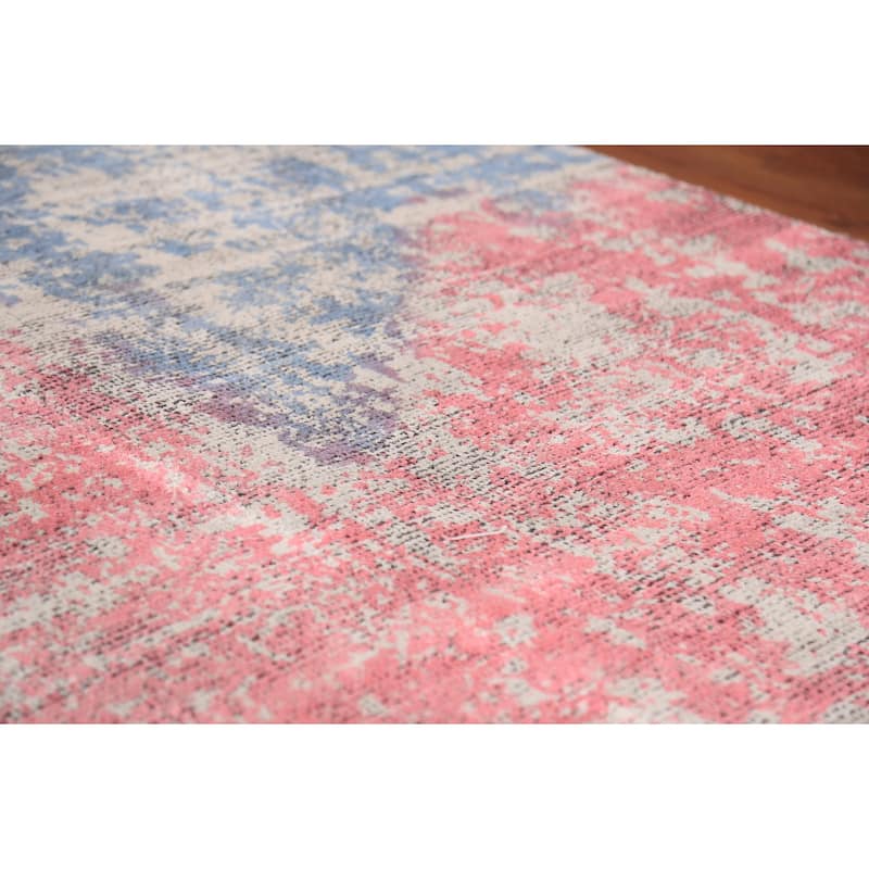 Pink Abstract Contemporary Area Rug Handmade Wool Carpet - 5'3"x 7'2"