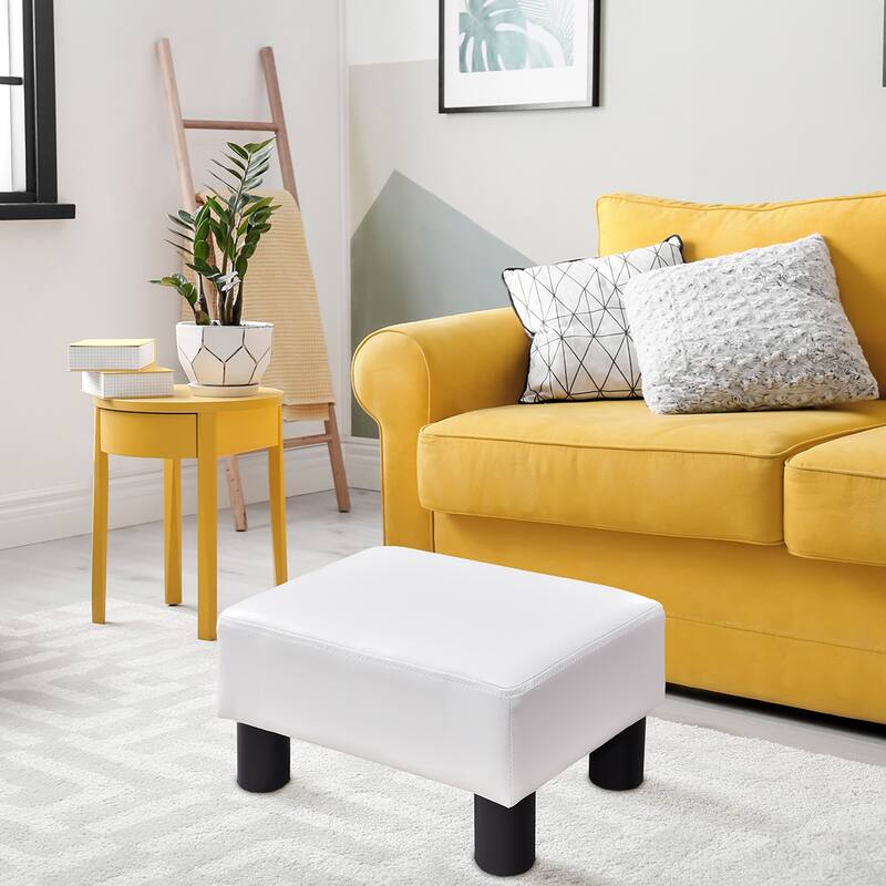 Gymax PU Leather Ottoman Rectangular Footrest Small Stool - See Details