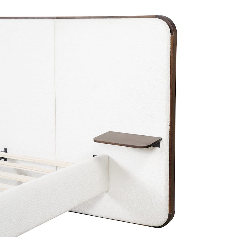 Christopher Knight Home - Modern Boucle Upholstered Platform Bed with Built-In Floating Shelves