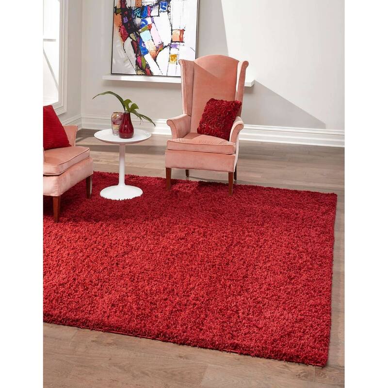 Shag Laurian Collection Area Rug - 8'2" Square - Cherry Red