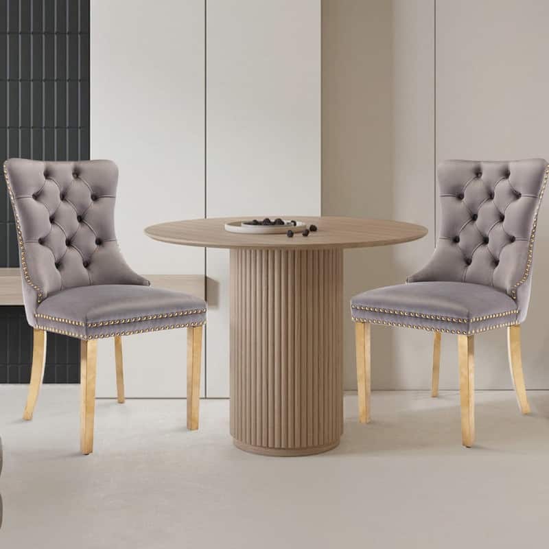 Tufted Naliheads Solid Wood Upholstered Dining Chairs (Set of 2) - Grey GoldLegs