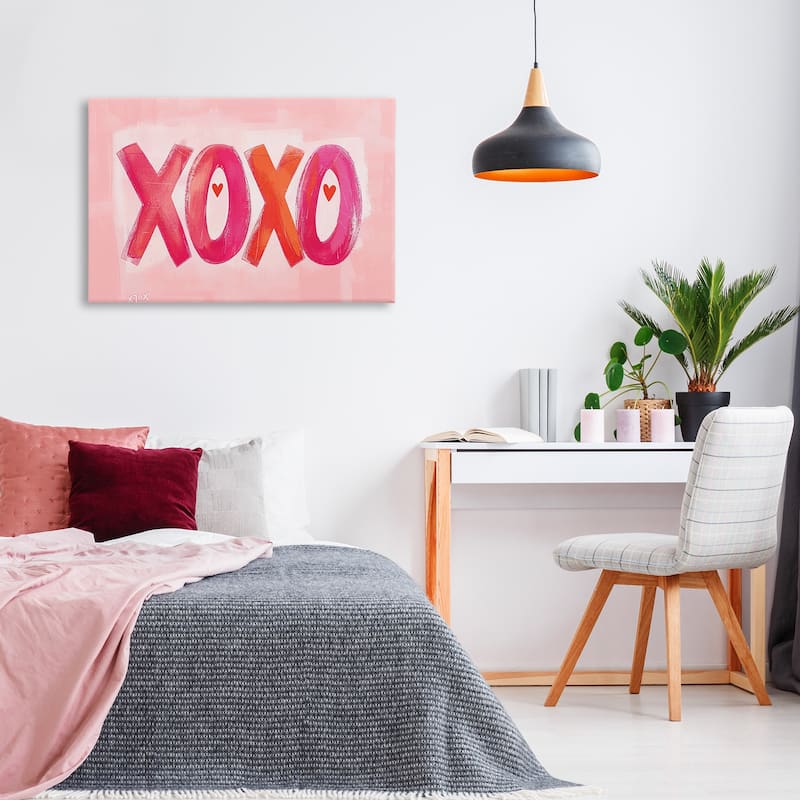 Stupell Pink XOXO with Hearts Canvas Wall Art Design By LSR Design Studio