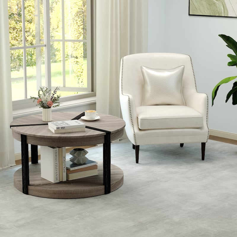 Gymax 34.5'' Rubber Wood Center Table w/Spacious Tabletop & Storage