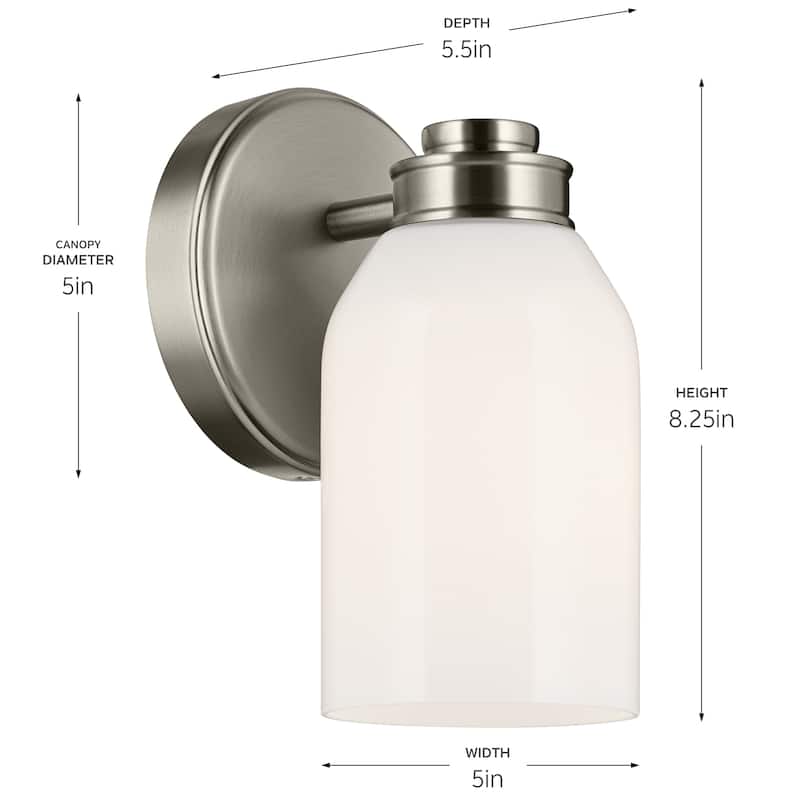 Kichler Lighting Shae 8.25" 1-Light Wall Sconce with White Opal Glass in Brushed Nickel
