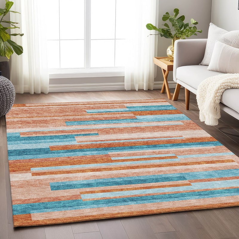 Premium Washable Super Soft Mosaic Stripe Mayfield Rug - Orange - 3' x 5'
