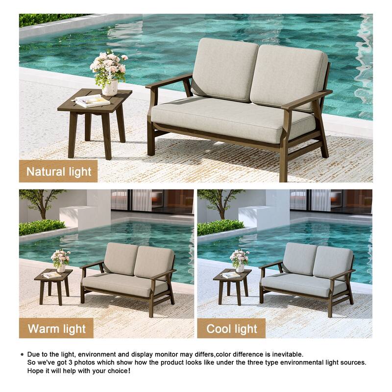 2-Piece Teak Outdoor Loveseat Set with Table.