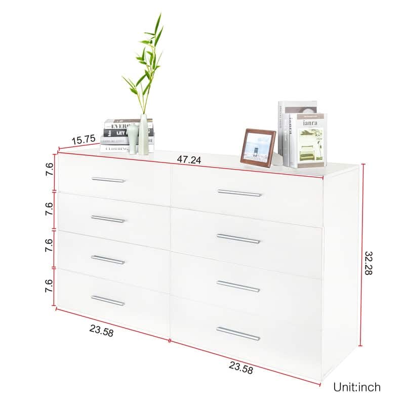 Space-saving 8-Drawer Double Dresser