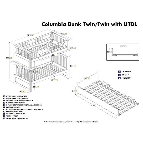 dimension image slide 0 of 2, Columbia Twin over Twin Bunk Bed with Twin Trundle in White