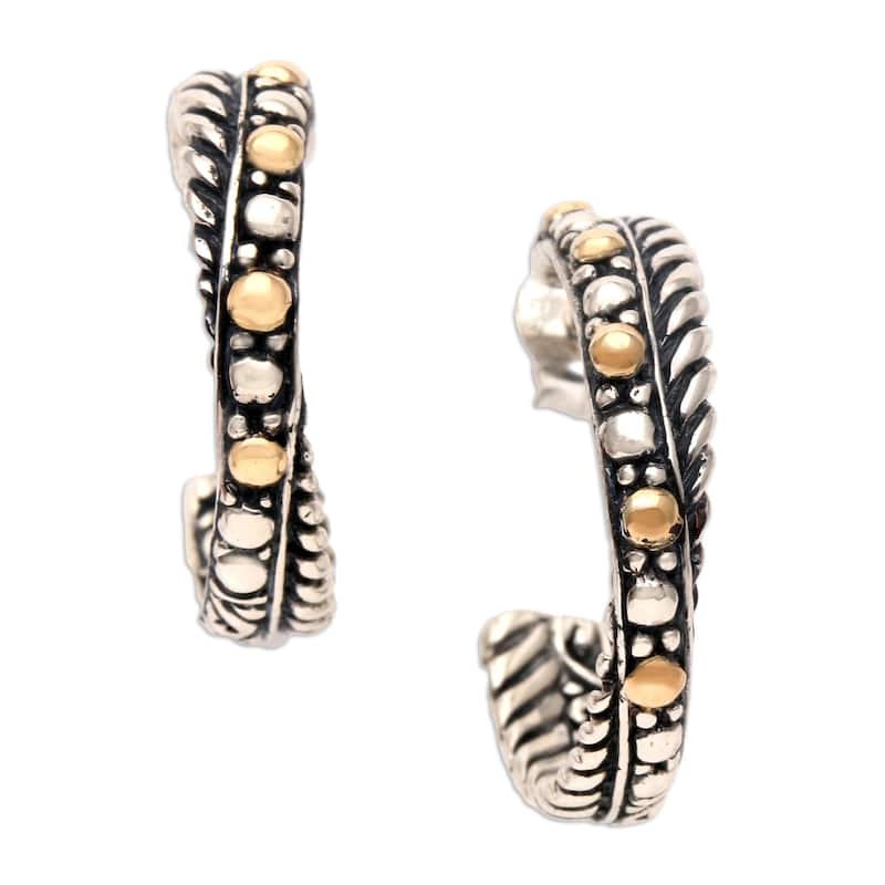 Novica Handmade Flashing Lights Gold-Accented Half-Hoop Earrings - Gold