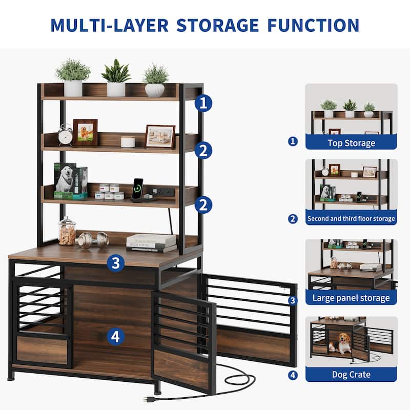 Moasis 4 Tier Storage rack Pet Crate Dog Cage Furniture with Power Outlet