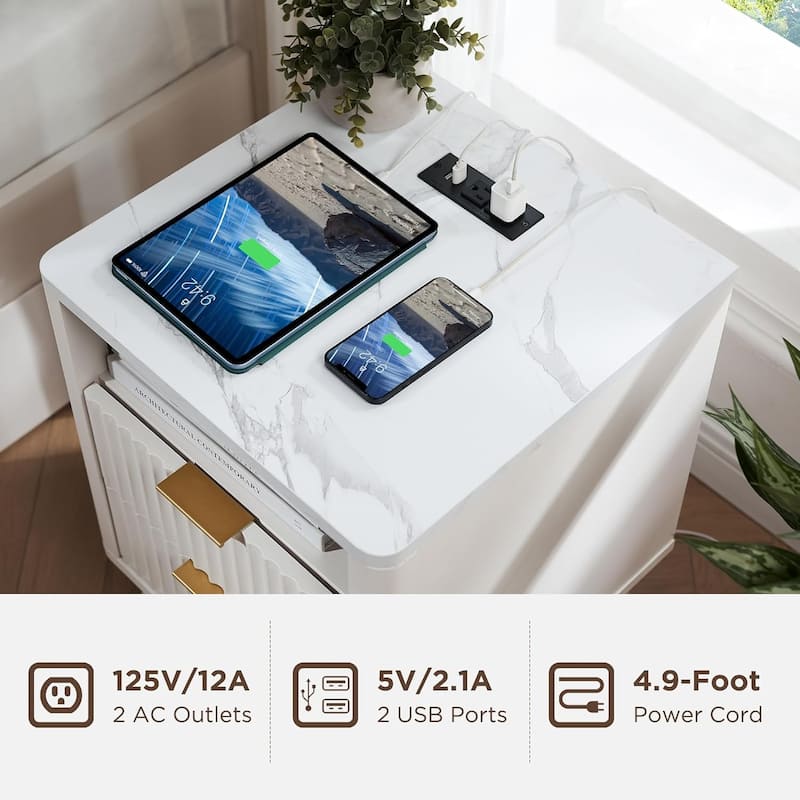 Modern Minimalist Side Table, Fluted Nighstand End Table for Bedroom