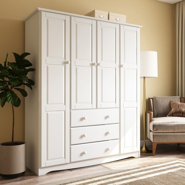 Palace Imports Family 4-door Solid Wood Wardrobe (No Shelves Included) - 60.25"W x 72"H x 20.75"D - 60.25"W x 72"H x 20.75"D. Opens flyout.