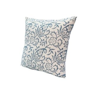 18 x 18 Bohemian Square Accent Pillow, Paisley Floral Pattern, Soft Cotton Cover, Soft Polyester Filling, Blue, White
