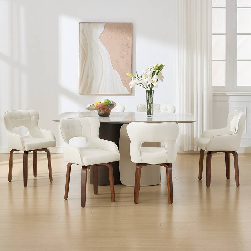 Bentwood Swivel Dining Chairs Set of 2/4/6, Faux Leather Upholstered Chairs Kitchen Chairs