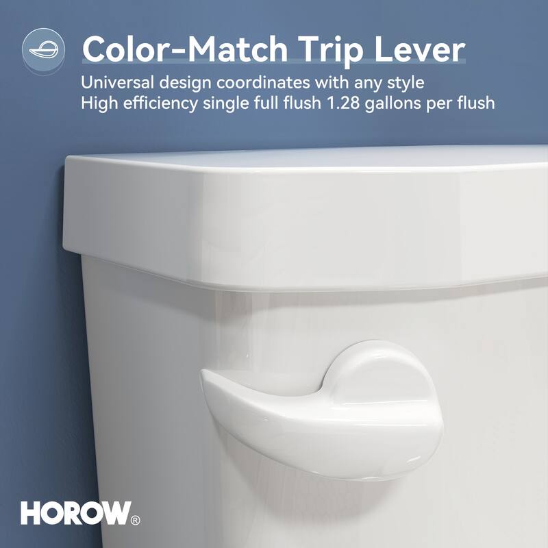 HOROW 2 Piece ADA Height Single Flush Elongated Toilet White 1.28 GPF Strong Flush Soft Close Seat - 17 Inch