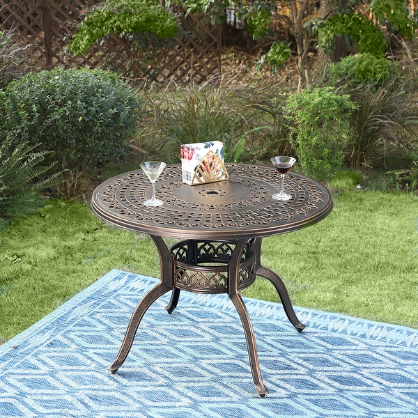 Sophia William 39 Cast Aluminum Golden Bronze Patio Dining Table with 1.97 Umbrella Hole Bed Bath Beyond 35374143