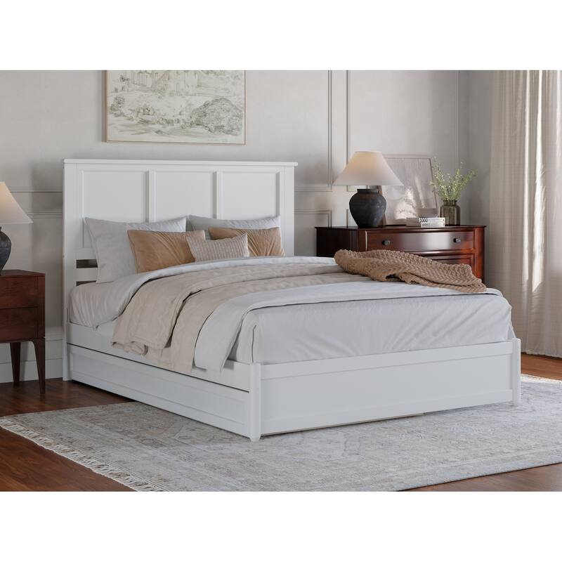 Felicity Platform Bed with Panel Footboard and Twin XL Trundle - White - Queen