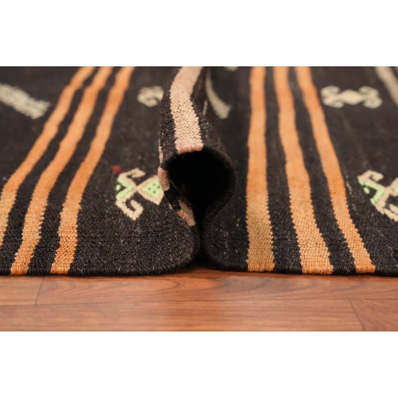 Hand Woven Oriental 100% Wool Carpet Southwestern Tribal Brown Kilim Area Rug - 9' 6'' X 6' 11''