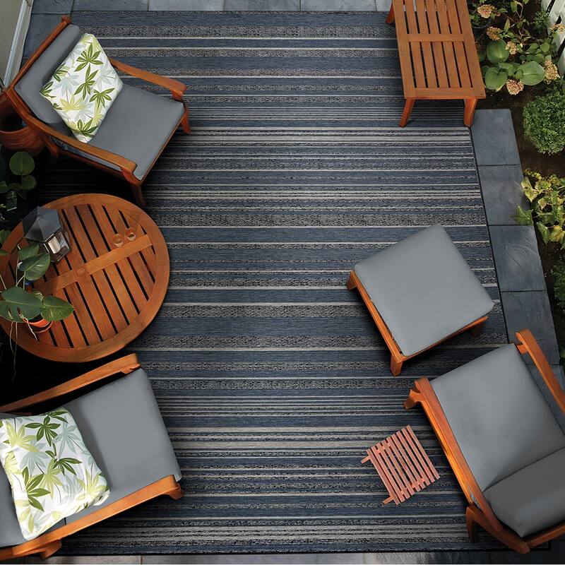 Gelato Bungalow Stripe Gray Indoor/Outdoor Area Rug
