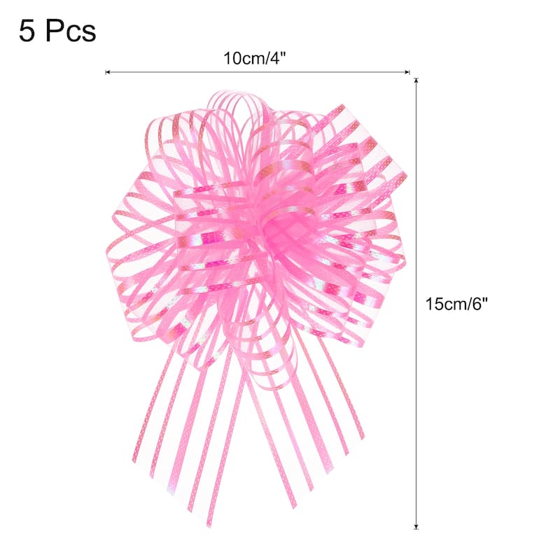 5pcs 4 Inch Large Pull Bows Gift Wrapping Bows Ribbon Organza - Hot Pink
