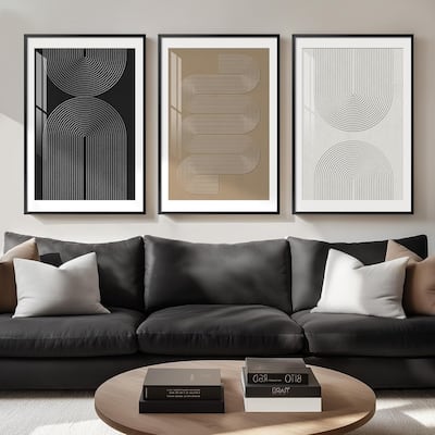 Black White Brown Prints Paintings Artwork, Minimalist Geometric