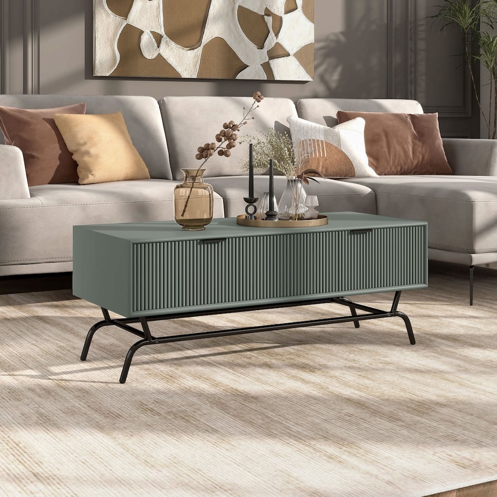 DH BASIC Modern 42-inch 2-Drawers Coffee Table with Metal Legs by Denhour