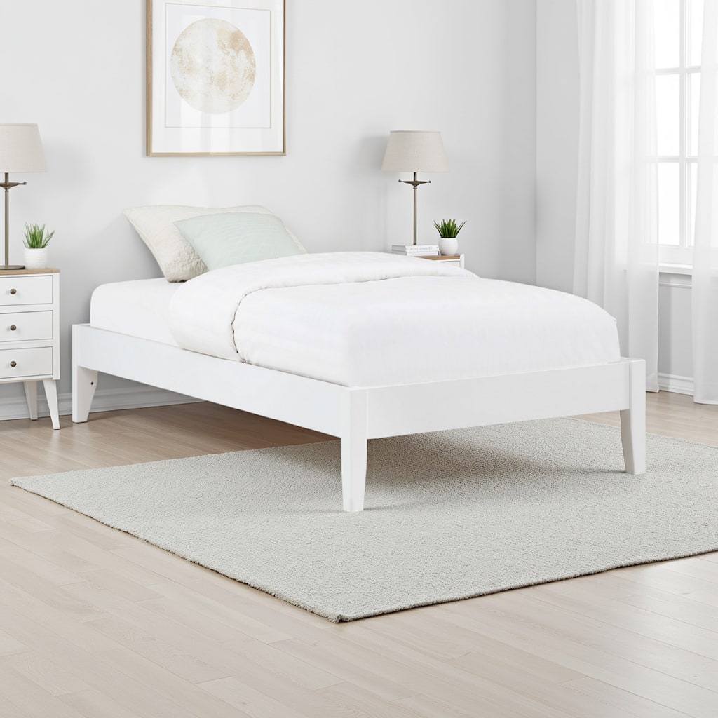 Cavi Modern Low Profile Platform Twin Size Bed, Panel Sides, Slats, White