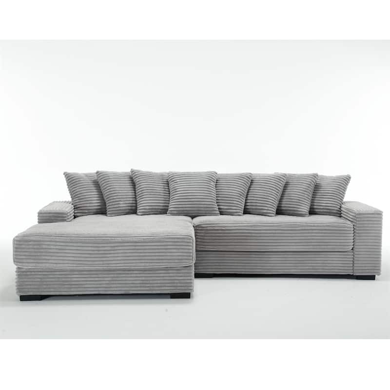 2-Piece Couches, Corduroy L-Shaped Sofa Chaise with 8 Throw Pillows