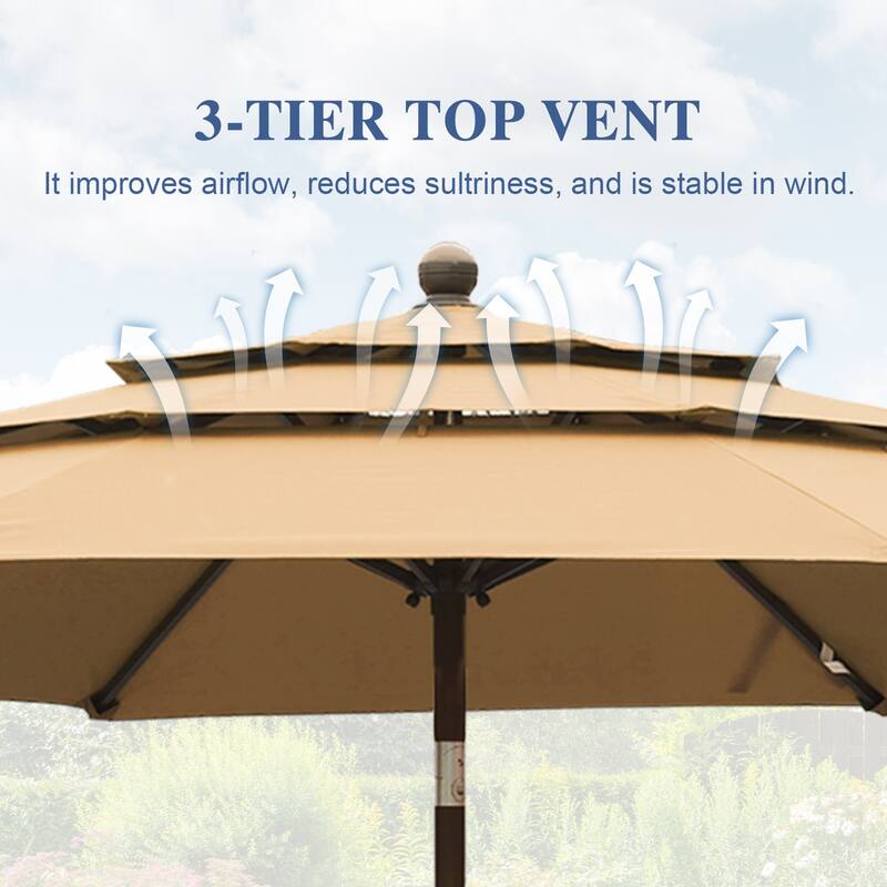 Aoodor Patio Umbrella 10 ft. for Dining Table Outdoor Market Yard Use 3 Tier Ventilation (Umbrella only)