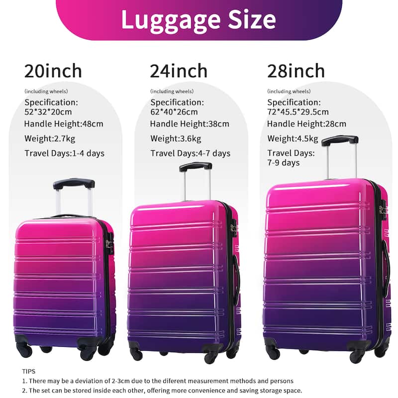3-Piece, 20, 24, 28-Inch Modern Luggage Sets, Gradient Expandable Luggage with Swivel Wheels and TSA Lock, for Boarding Travel