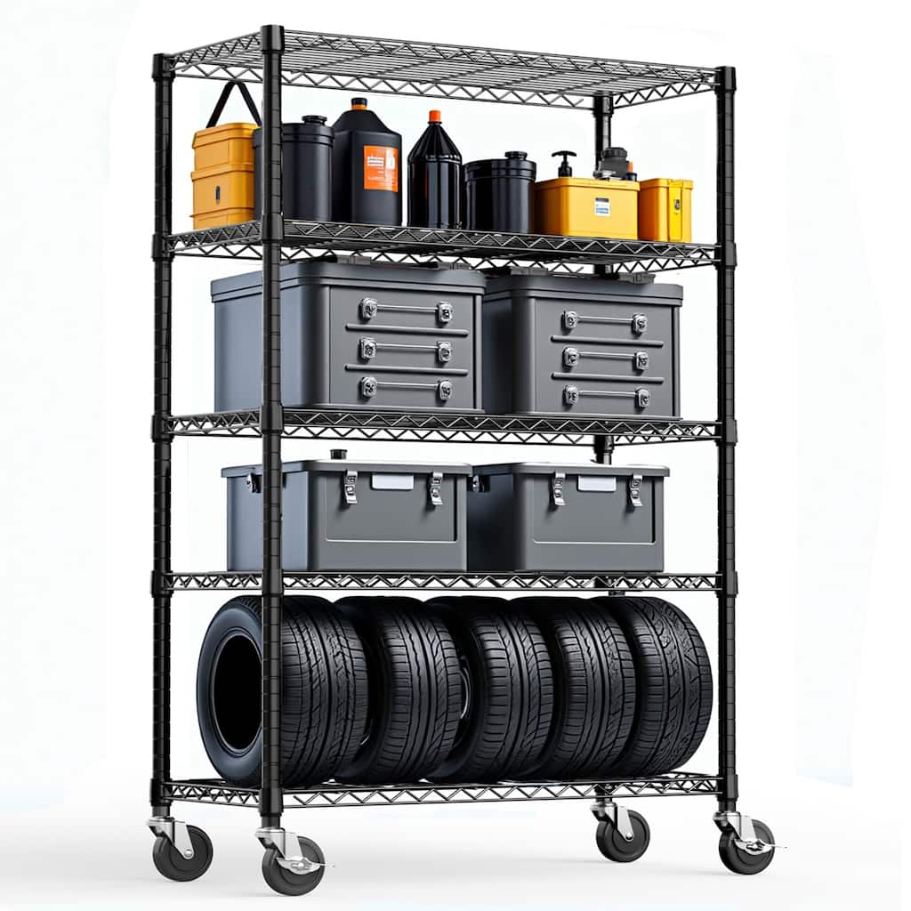 5-Shelf Storage Shelves, Wire Shelving Heavy Duty Metal Storage Shelving Unit Adjustable Garage Shelving Rack