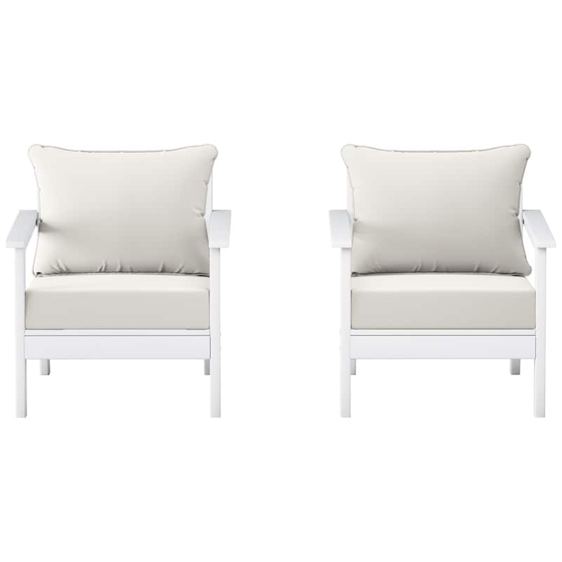 Birchwood All Weather HDPE Outdoor Patio White Deep Seating Conversation Set With Cushions (2-Piece)