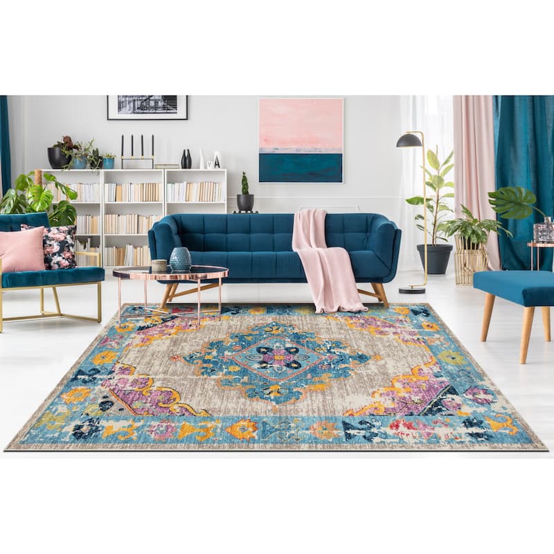 Noori Rug Sapphire Distressed Jerilyn Rug - 7'10" x 10'0" - Beige/Blue