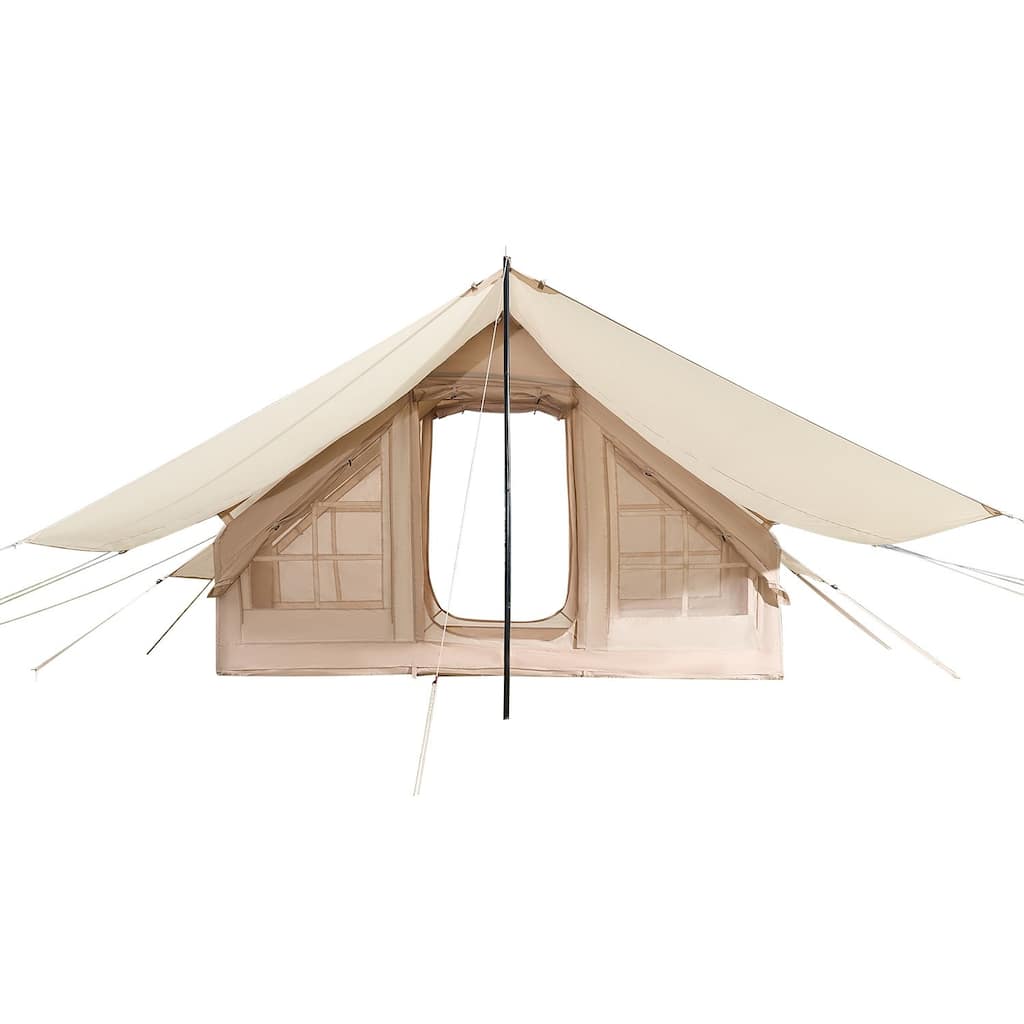 Beige Quick Setup Blow-Up Tent with Stove Jack and AC Port Mesh Windows for All-Season Comfort
