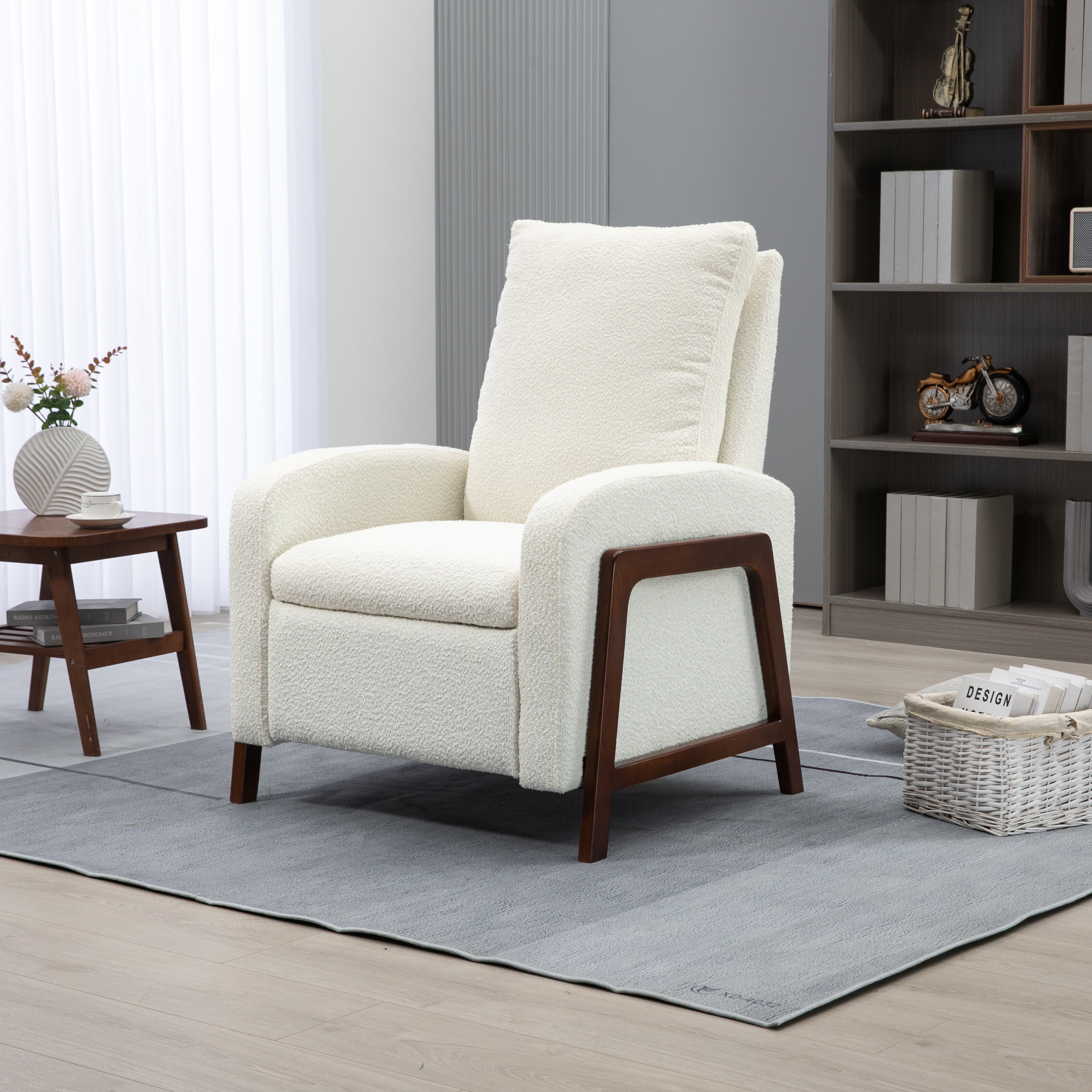 Beige Modern Boucle Tufted Adjustable Recliner Chair with Lumbar Support and Footrest, Home Theater Seating for Living Room