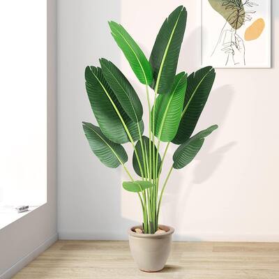 Bird of Paradise Artificial Plant Faux Tropical Palm with Trunks Potted Fake Plants