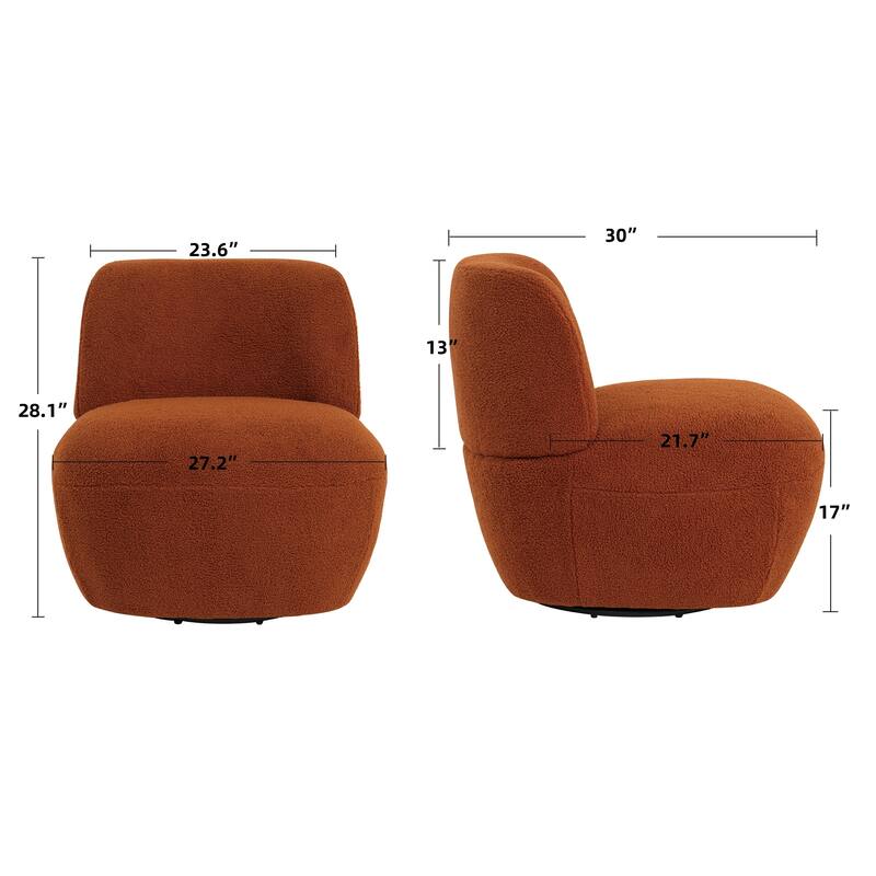 Modern 27" W Swivel Orange Boucle Upholstered Accent Chair
