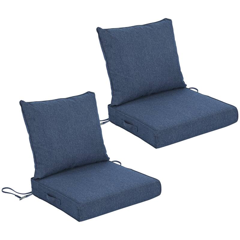Aoodor Outdoor Deep Seat Cushion Set, Waterproof Patio Furniture Cushions with Adjustable Straps & Removable Cover, Set of 2 - 21"x21" - Navy Blue