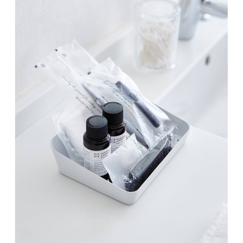 Yamazaki Home Vanity Tray - Angled - Two Sizes, Steel, 5.25" x 7" - L 5.31 x W 6.89 x H 1.97 inches