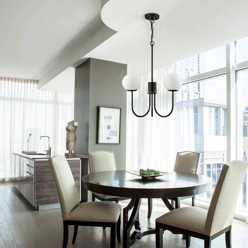 Glass Globe Chandelier Mid Century Pendant Ceiling Lights 3 Lights - 19" x 47"
