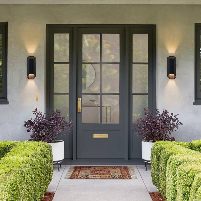 2-Light Hexagonal LED Outdoor Wall Sconce Dimmable Iron Exterior Lamp