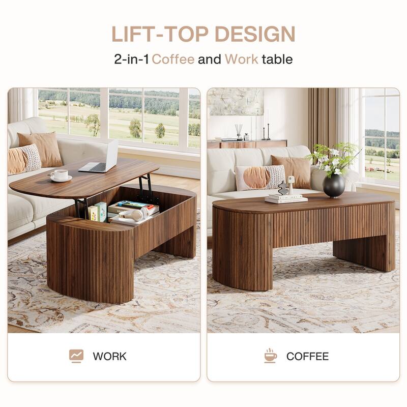 Rustic Coffee Table with Lift Top and Storage Shelf for Living Room