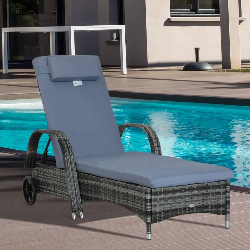 Outsunny Patio Wicker Cushioned Single Lounge Chair - Mixed Grey