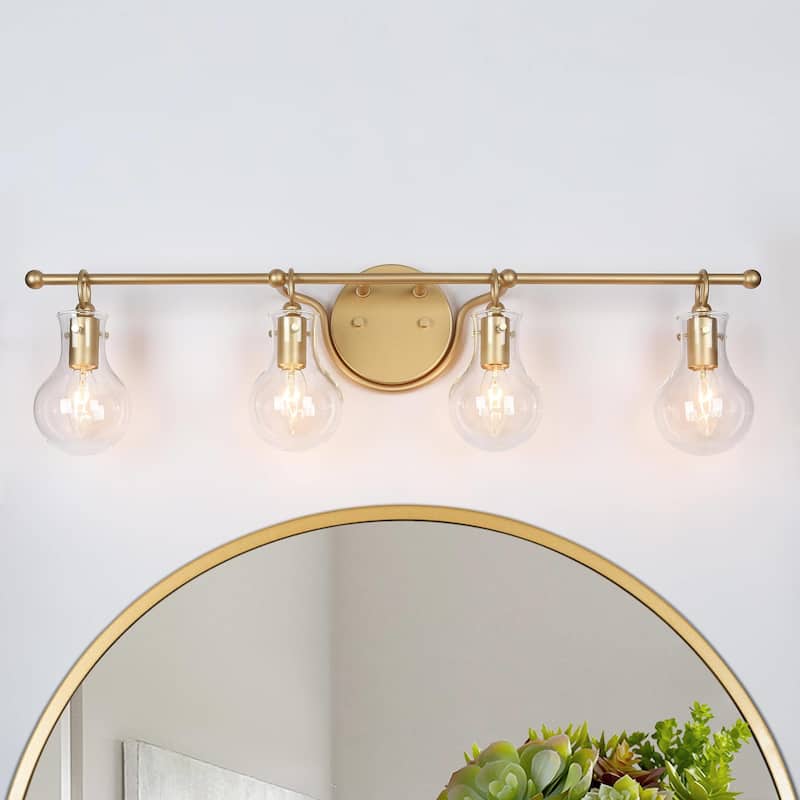 Carson Carrington Modern 2/3/4-Light Gold Bathroom Vanity Lights Glass Wall Sconces - 29"L-4-Light