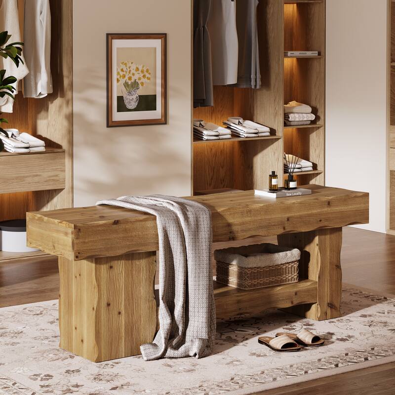 63 Inch Solid Wood Shoe Bench for Entryway, Kitchen Dining Room Bench, Farmhouse Style - 62.99" L x 15.74" W x 23.62" H