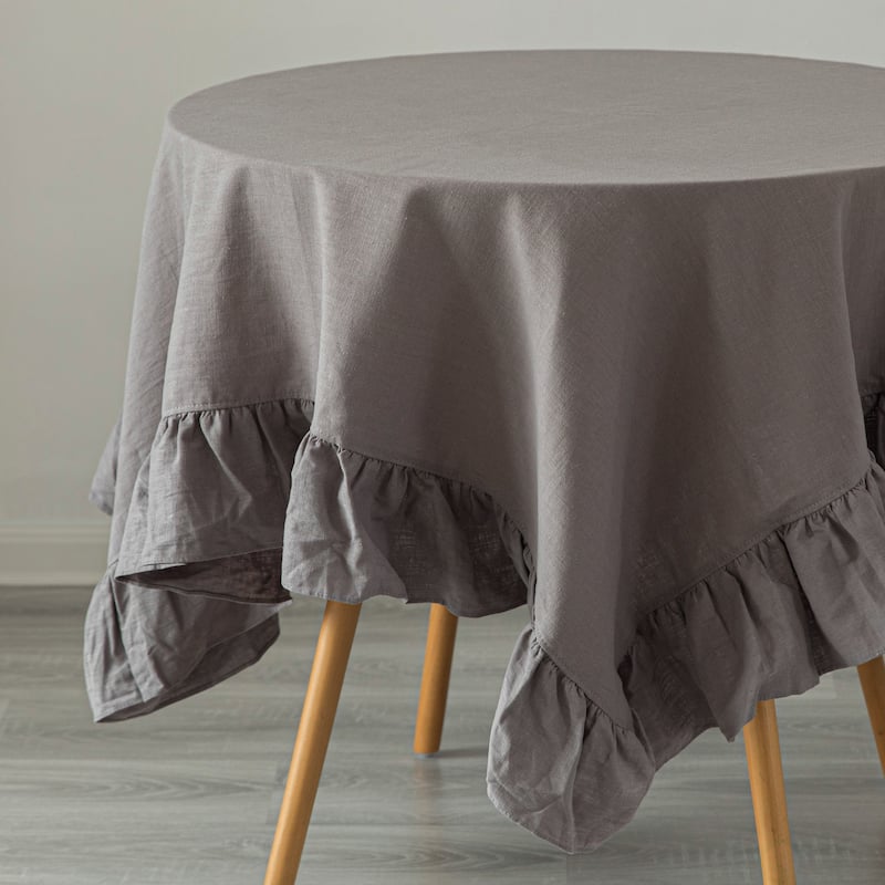 Deerlux 100% Pure Linen Washable Tablecloth with Ruffle Trim - 52 X 70 in. Gray