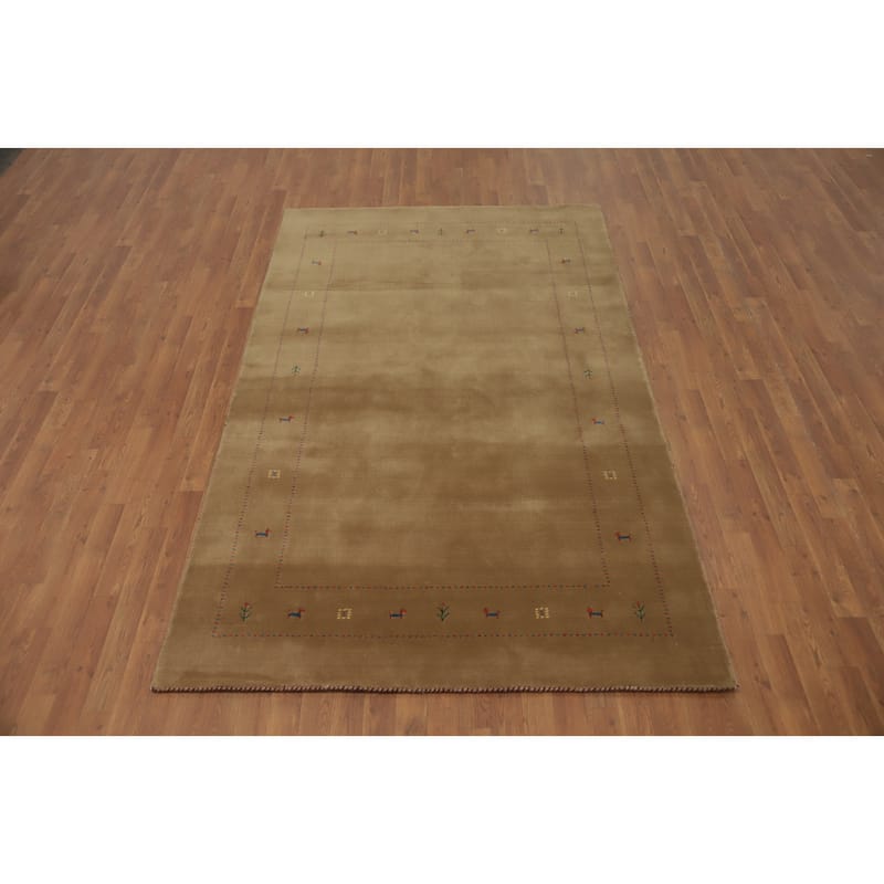 Hand Knotted Oriental 100% Wool Carpet Tribal Animal Pictorial Brown Gabbeh Area Rug - 8' 2'' X 5' 0''